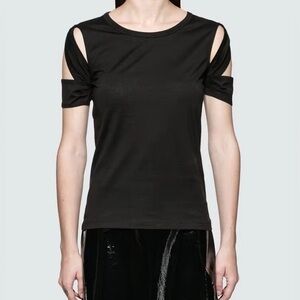 Helmut Lang Bondage Cut Out Sleeve Tee Shirt Top Black S (0771)